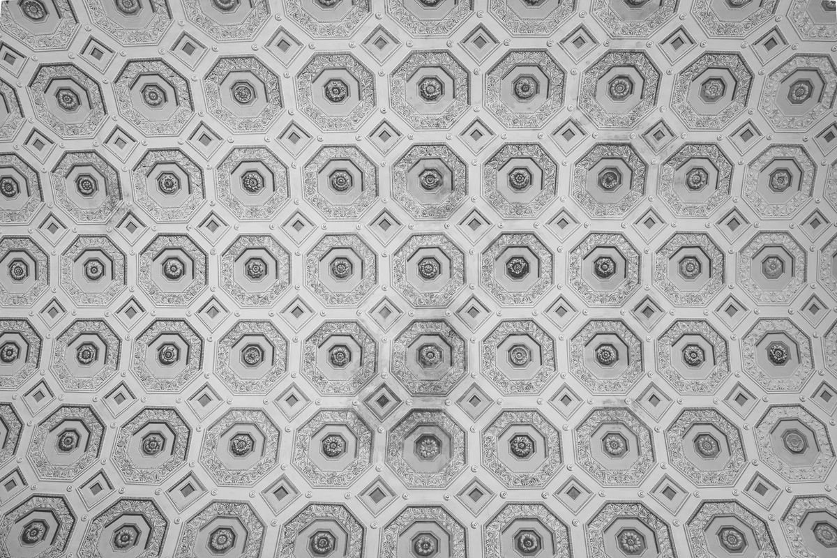 Patterned POP Ceiling with Repeating Octagon Relief Design