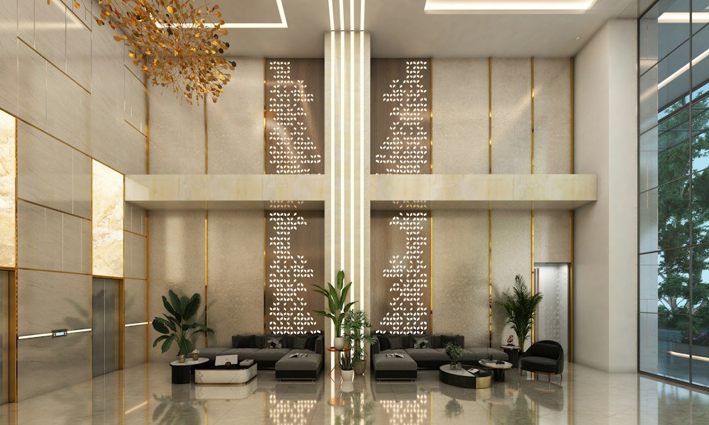 Statement Wallpaper Wall in a Modern Foyer