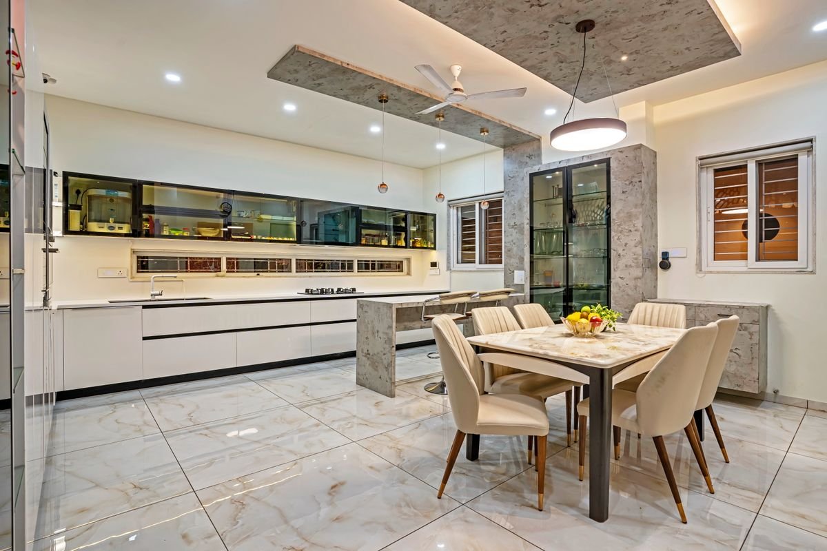 Open-Plan Modular Cabinets with Dining Island