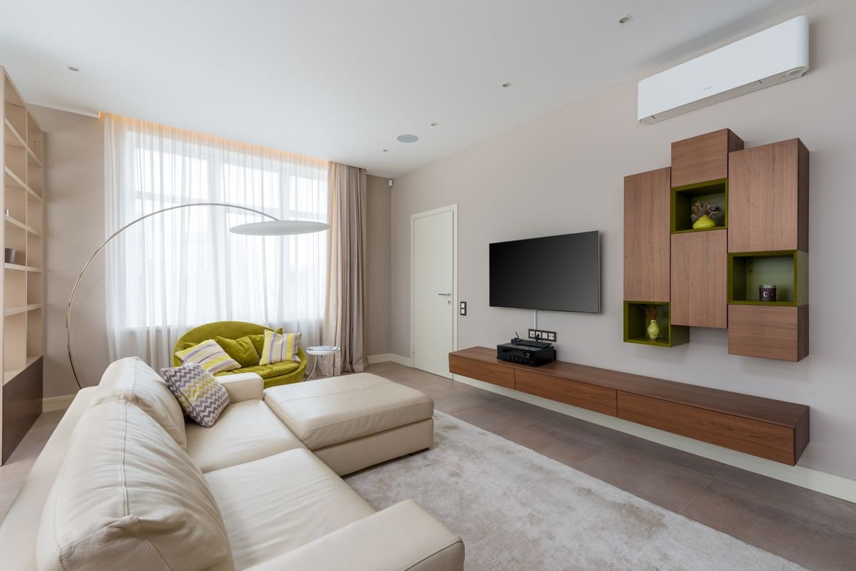 Floating Walnut TV Unit with Modular Wall Boxes