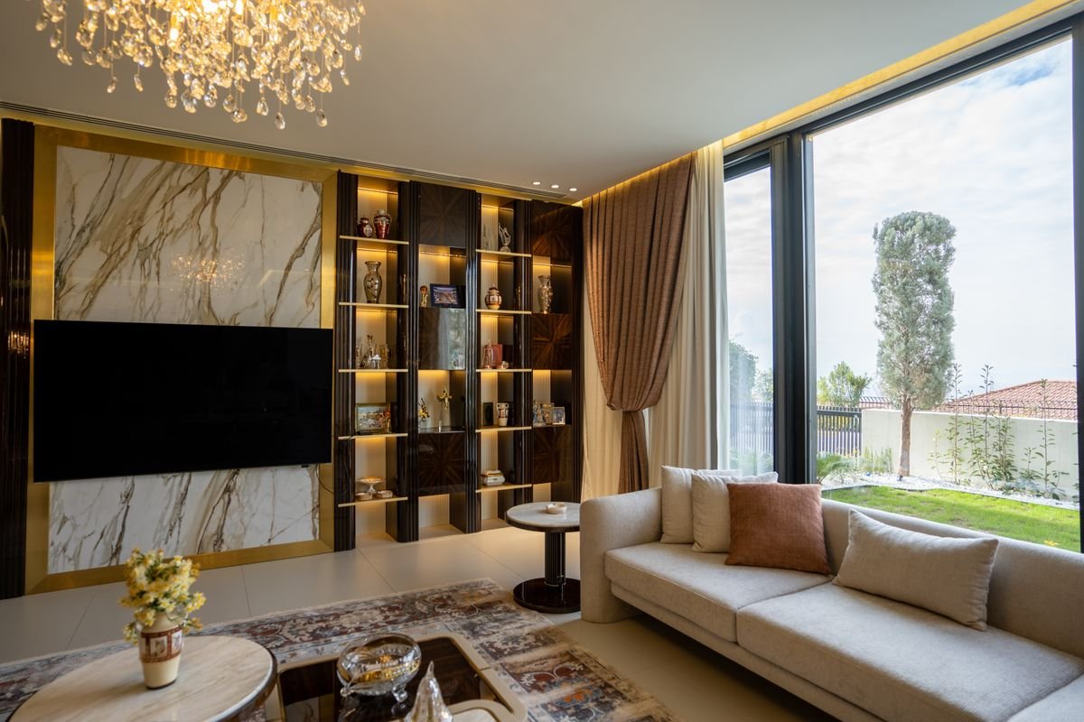 Luxury Marble TV Wall with Backlit Display Shelving