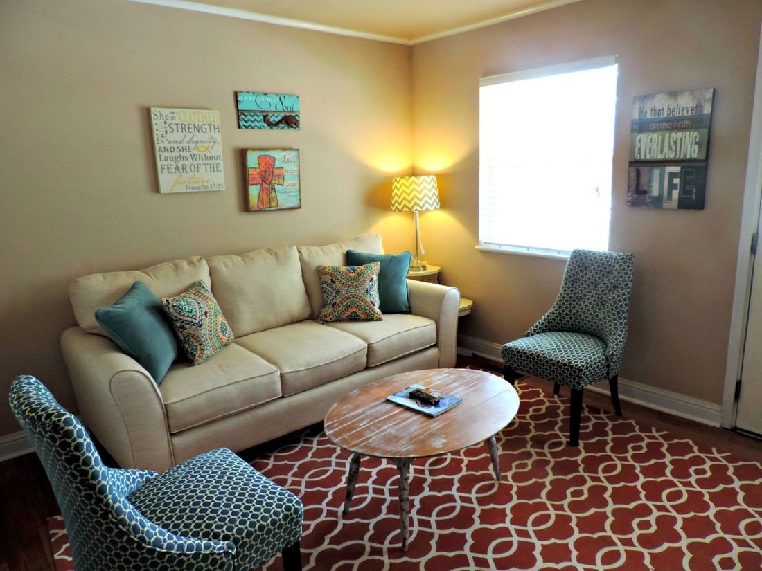 Living Room: Anchor the seating around a focal point