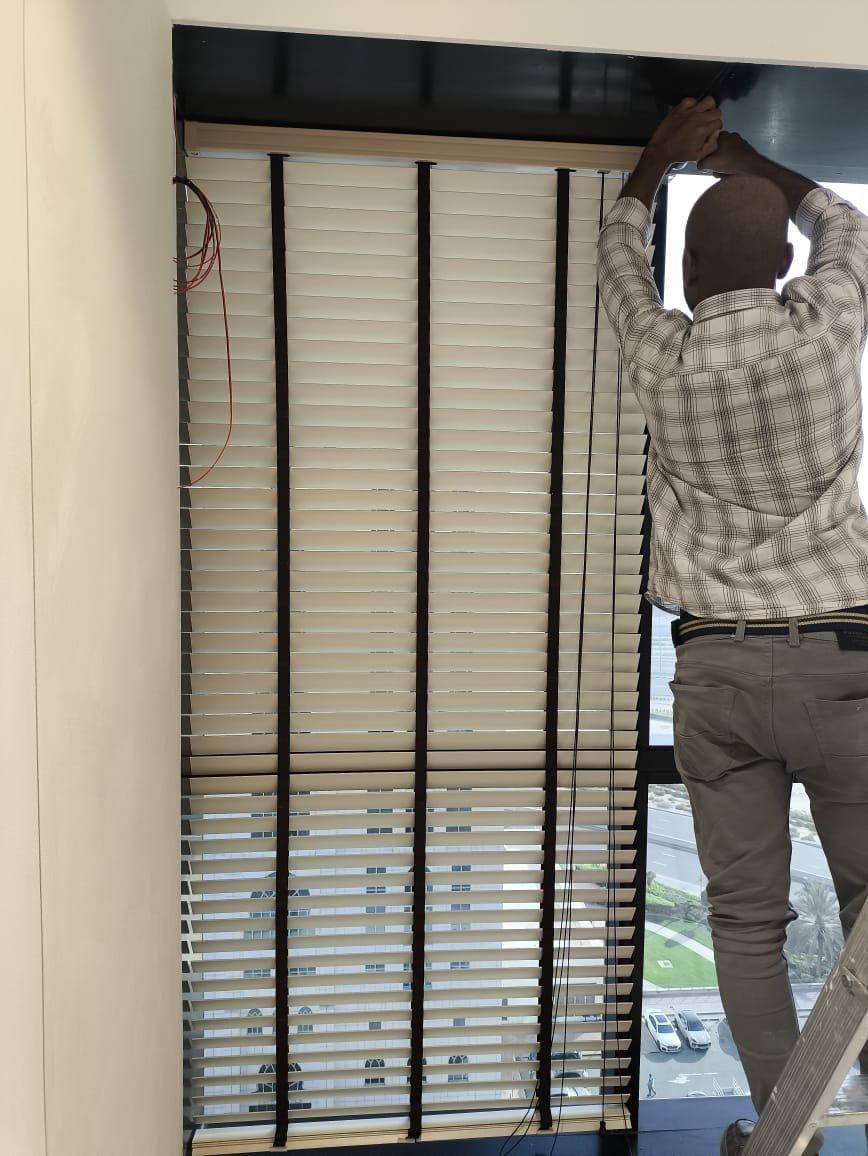 Our Team Installing Venetian Blinds On-Site