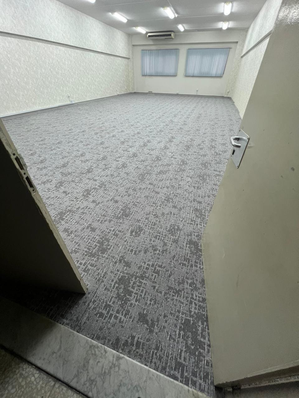 Soft Grey Carpet Tile Flooring, Freshly Installed