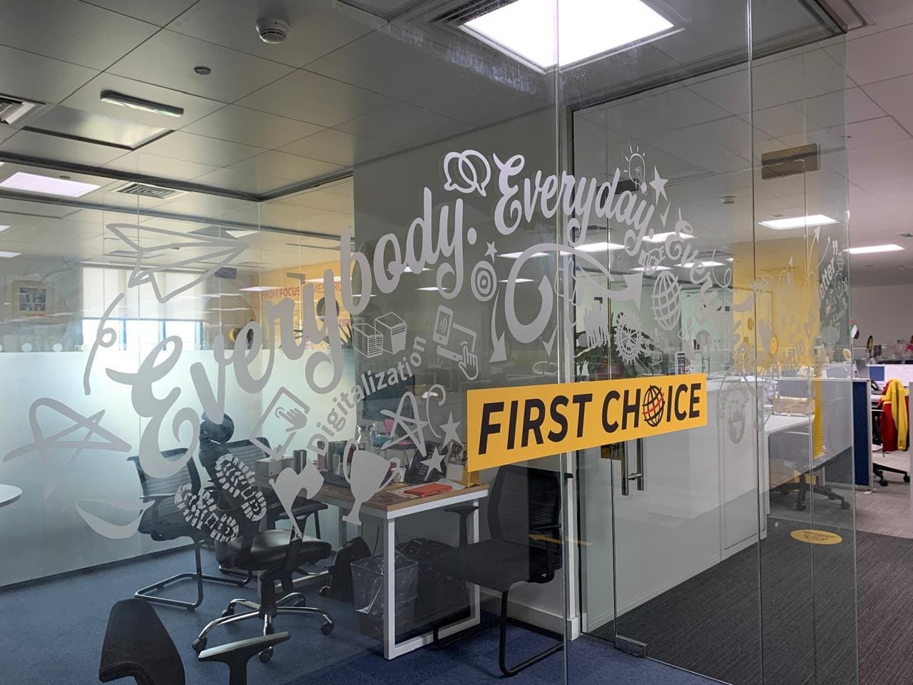 Branded Frosted-Glass Partition Wall