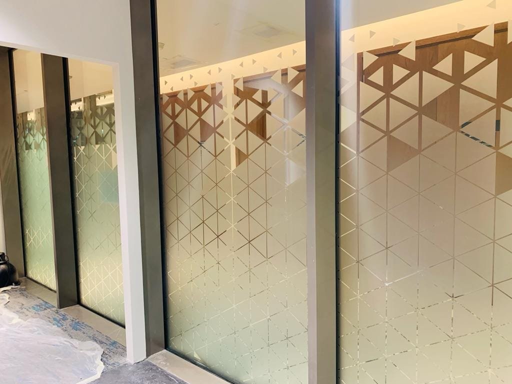 Etched Glass Partition, Freshly Installed